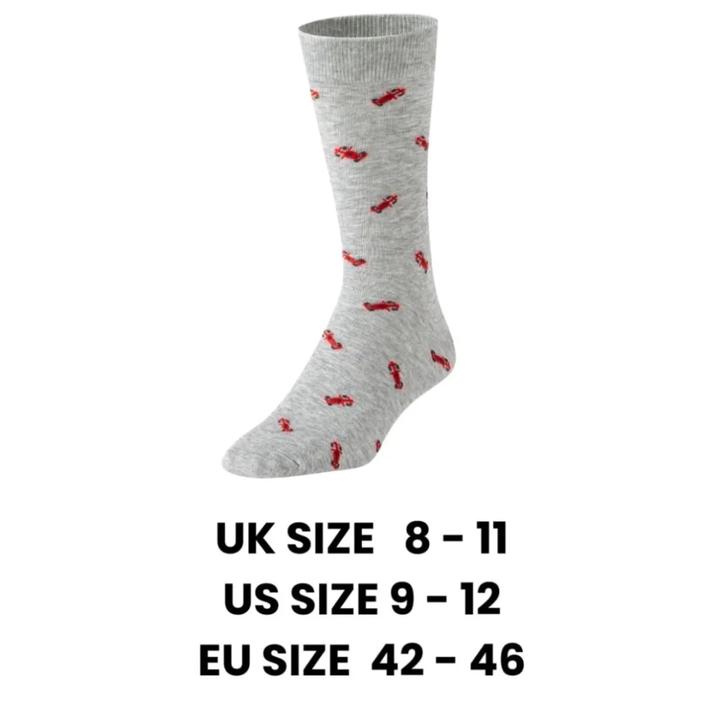Racing Car Socks - Funny F1 Socks - F1 Gift for Men - 1 Pair Size 9-12 Grey